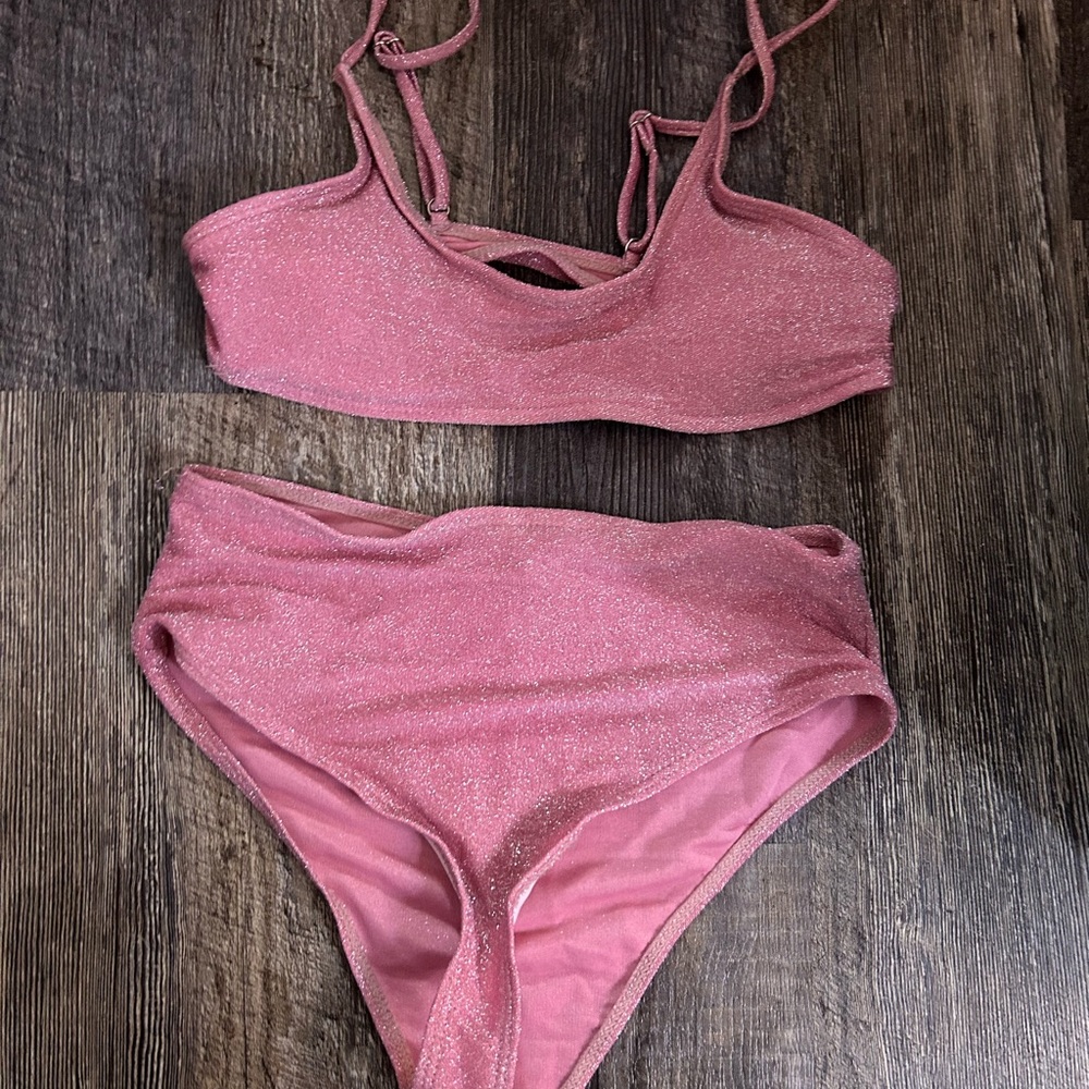 Pink glitter high waisted bikini